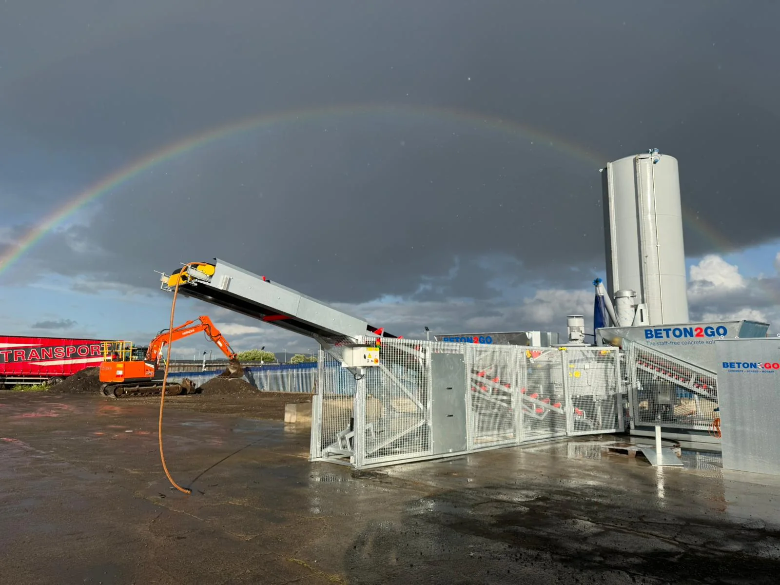 Paton Mix plant framed by a rainbow at Camps Industrial Estate